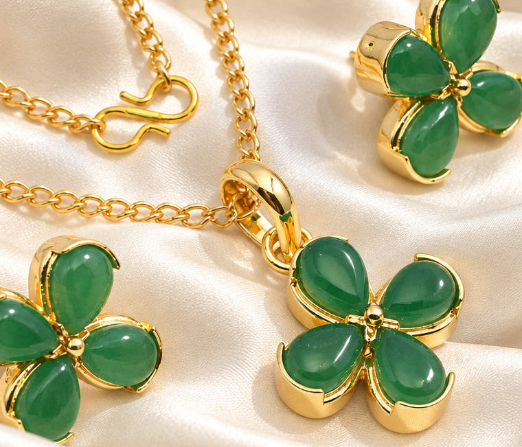Montecito Green Jade & Gold Floral Jewelry Set