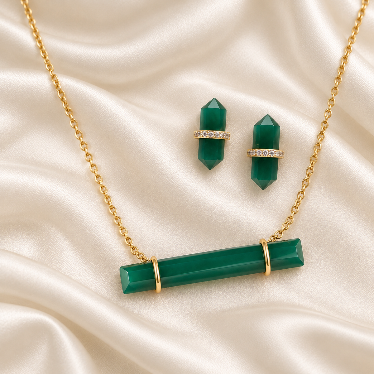 Montecito Emerald Green Onyx Necklace & Earrings Set