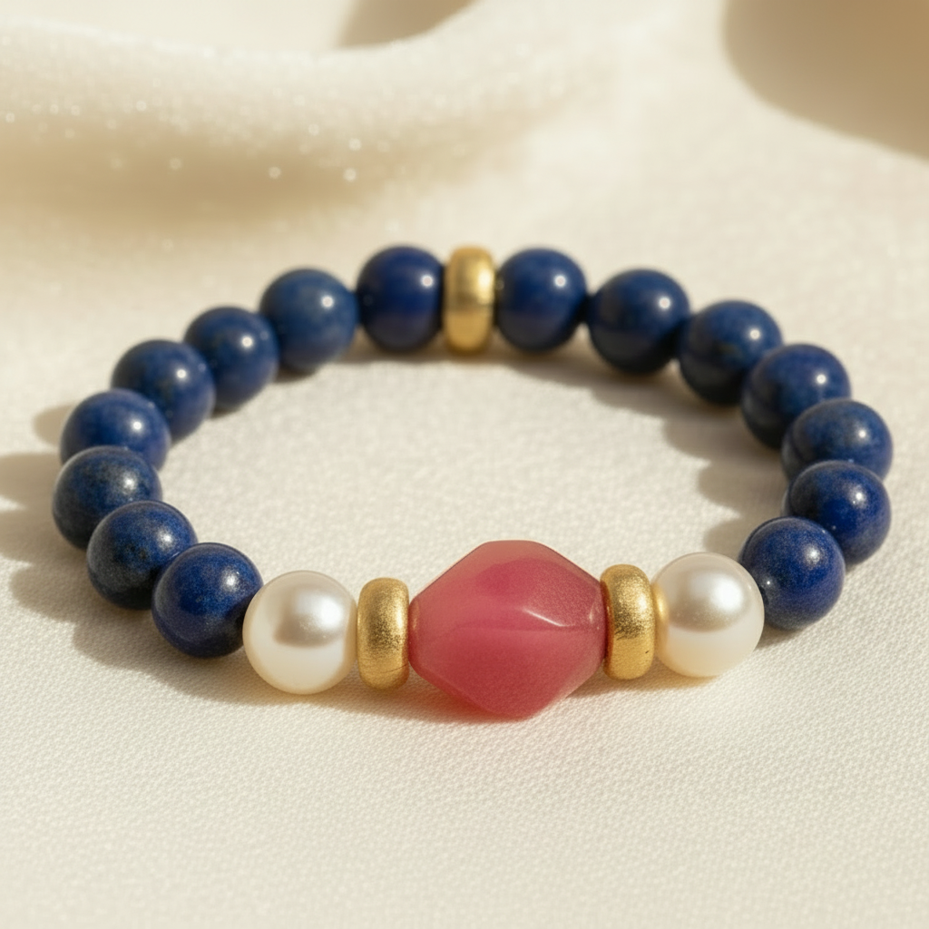 Amalfi Pink Sapphire, Lapis & Pearl Gold Bracelet