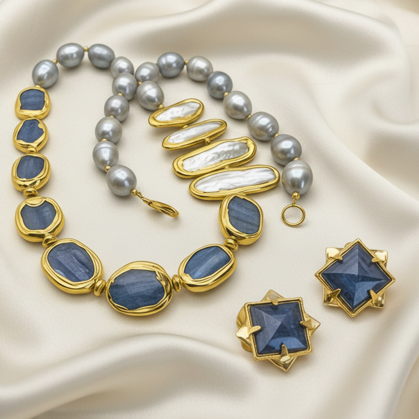 Capri Azure Kyanite & Pearl Jewelry Set