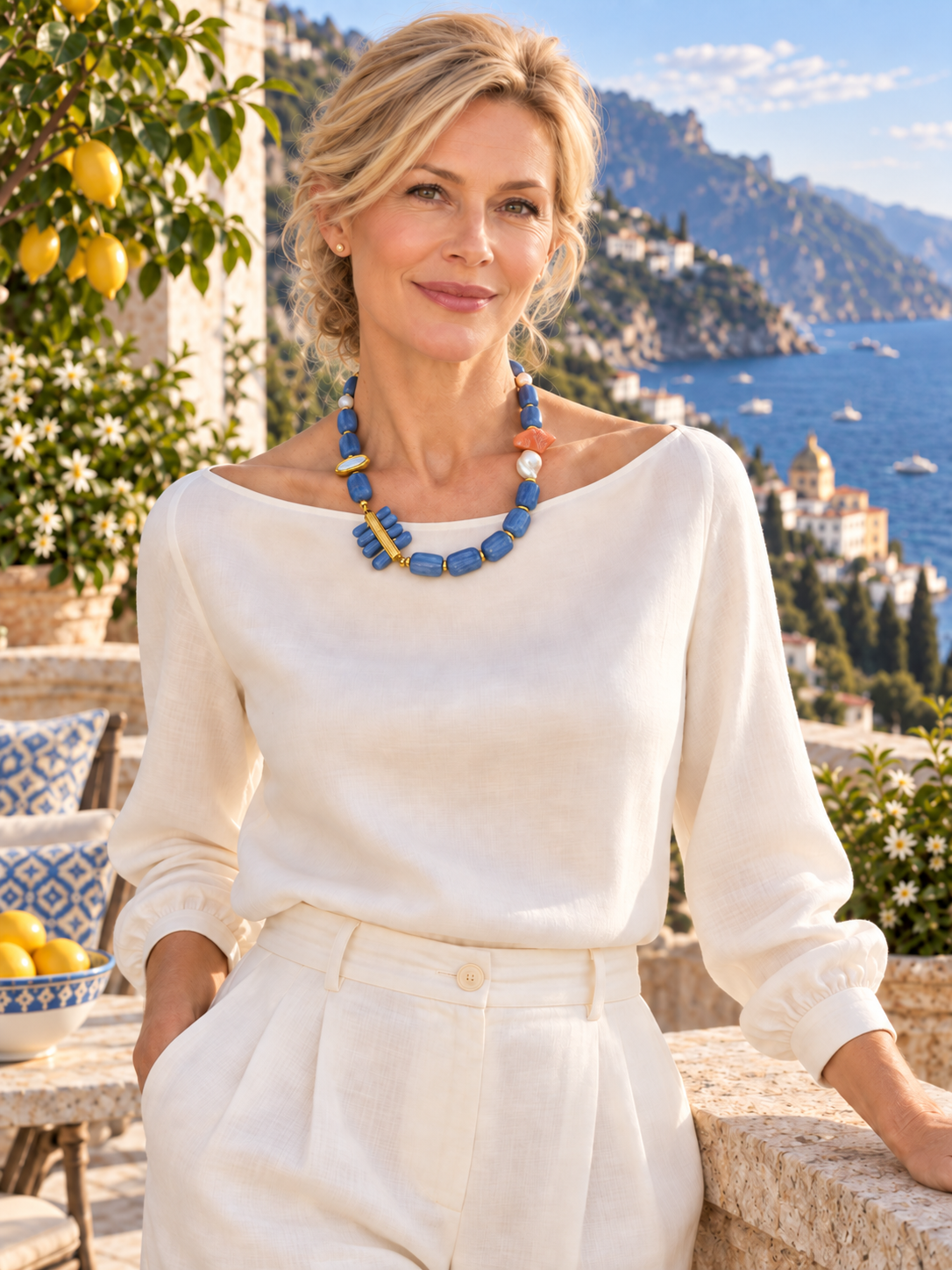 Amalfi Mare Kyanite Coral & Pearl Statement Necklace