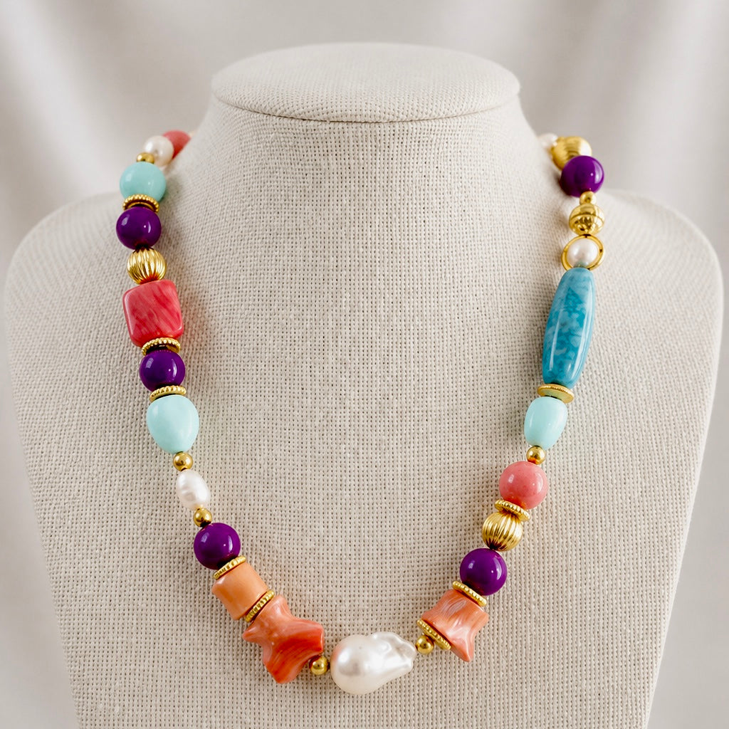 Ibiza Riviera Opal, Coral & Baroque Pearl Statement Necklace