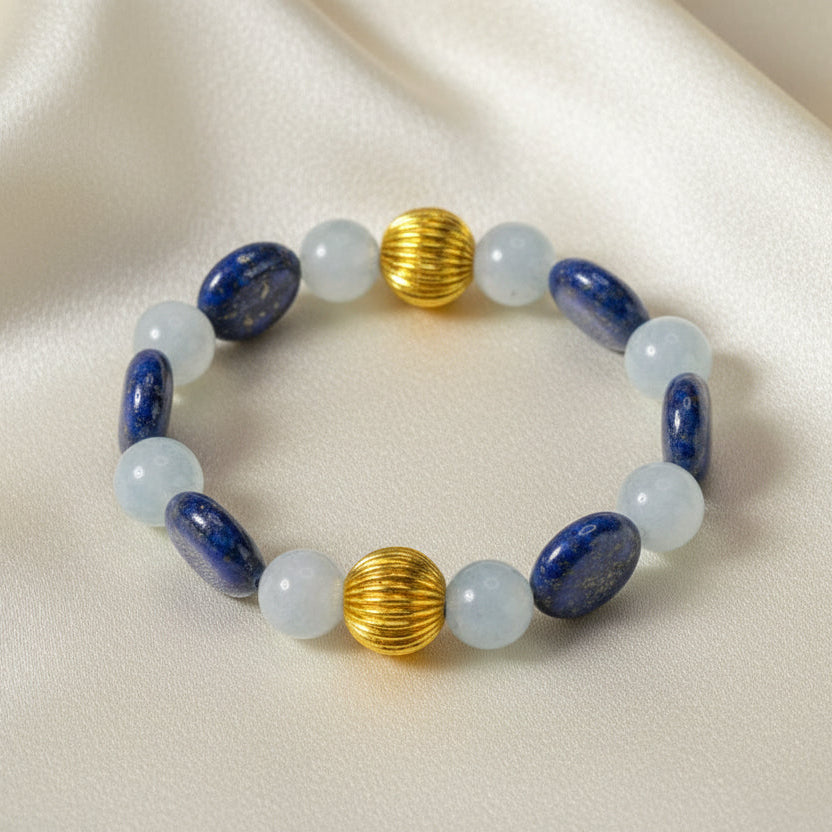Amalfi Lapis Lazuli & Aquamarine Gold Beaded Bracelet