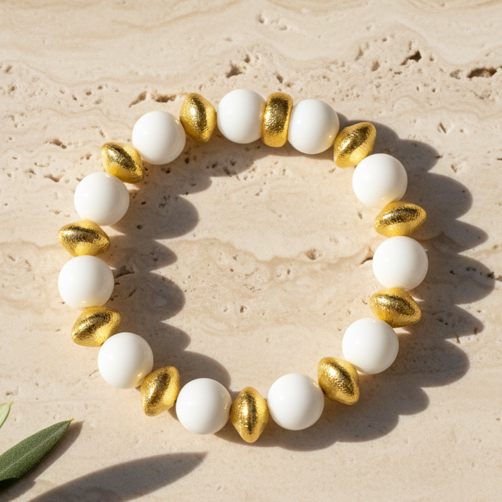 Montecito White Alabaster & 18k Gold Vermeil Beaded Bracelet