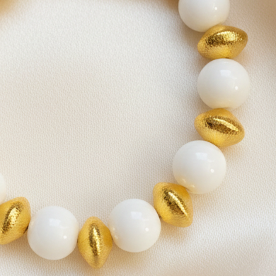 Montecito White Alabaster & 18k Gold Vermeil Beaded Bracelet
