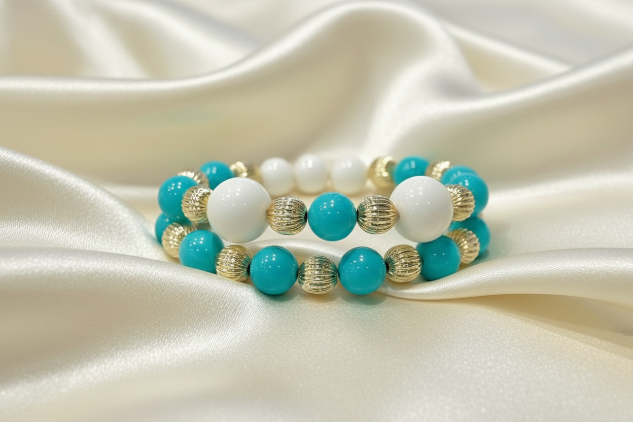 Capri Amazonite & White Alabaster Bracelet Stack