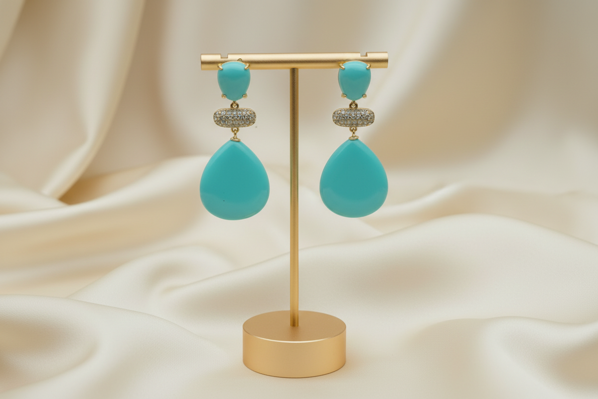 Capri Turquoise & Pavé Teardrop Statement Earrings