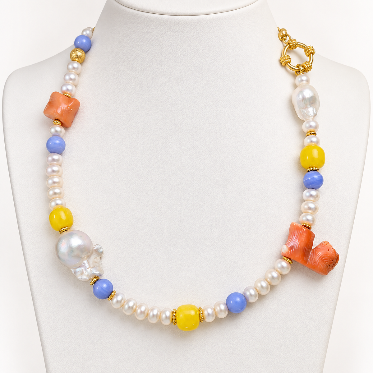 Amalfi Baroque Pearl, Coral & Limoncello Statement Necklace
