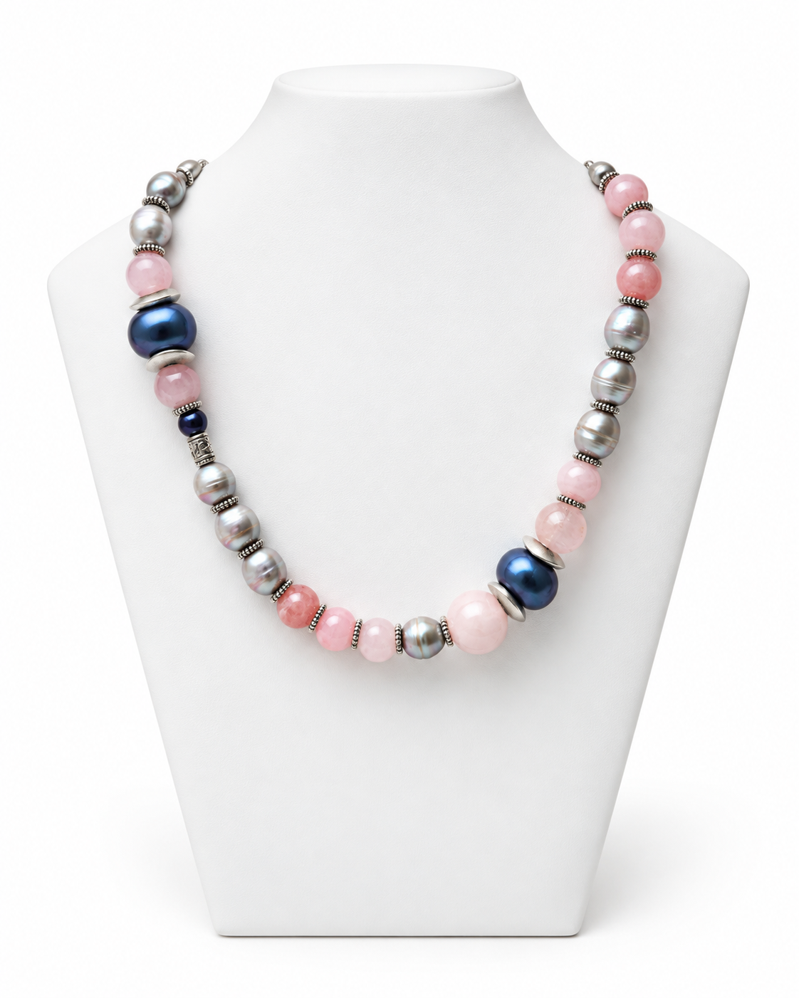Montecito Rose Quartz, Gray & Blue Pearl Statement Necklace