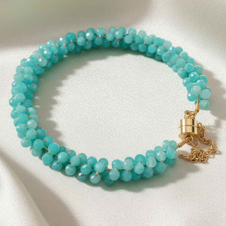 Capri Genuine Larimar Cluster Bracelet – 22K Gold Wire | Limited Edition