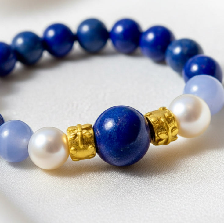 Capri Lapis, Pearl & Blue Lace Vermeil Bracelet | Coastal Luxury Bracelet
