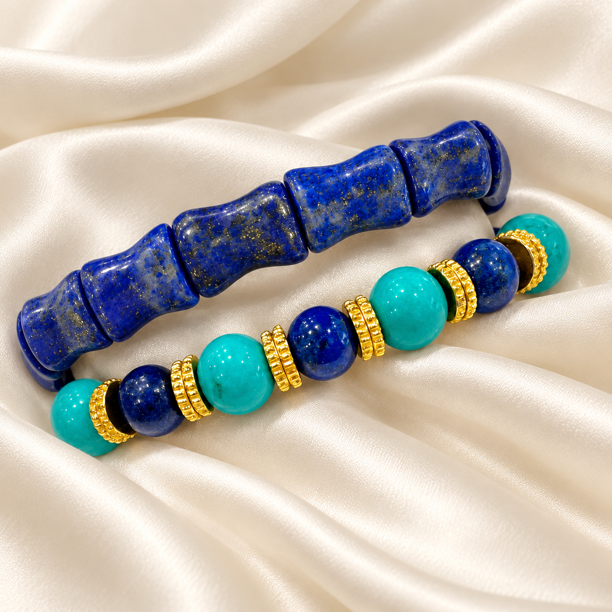 Capri Lapis Lazuli & Turquoise Gold Bracelet Stack