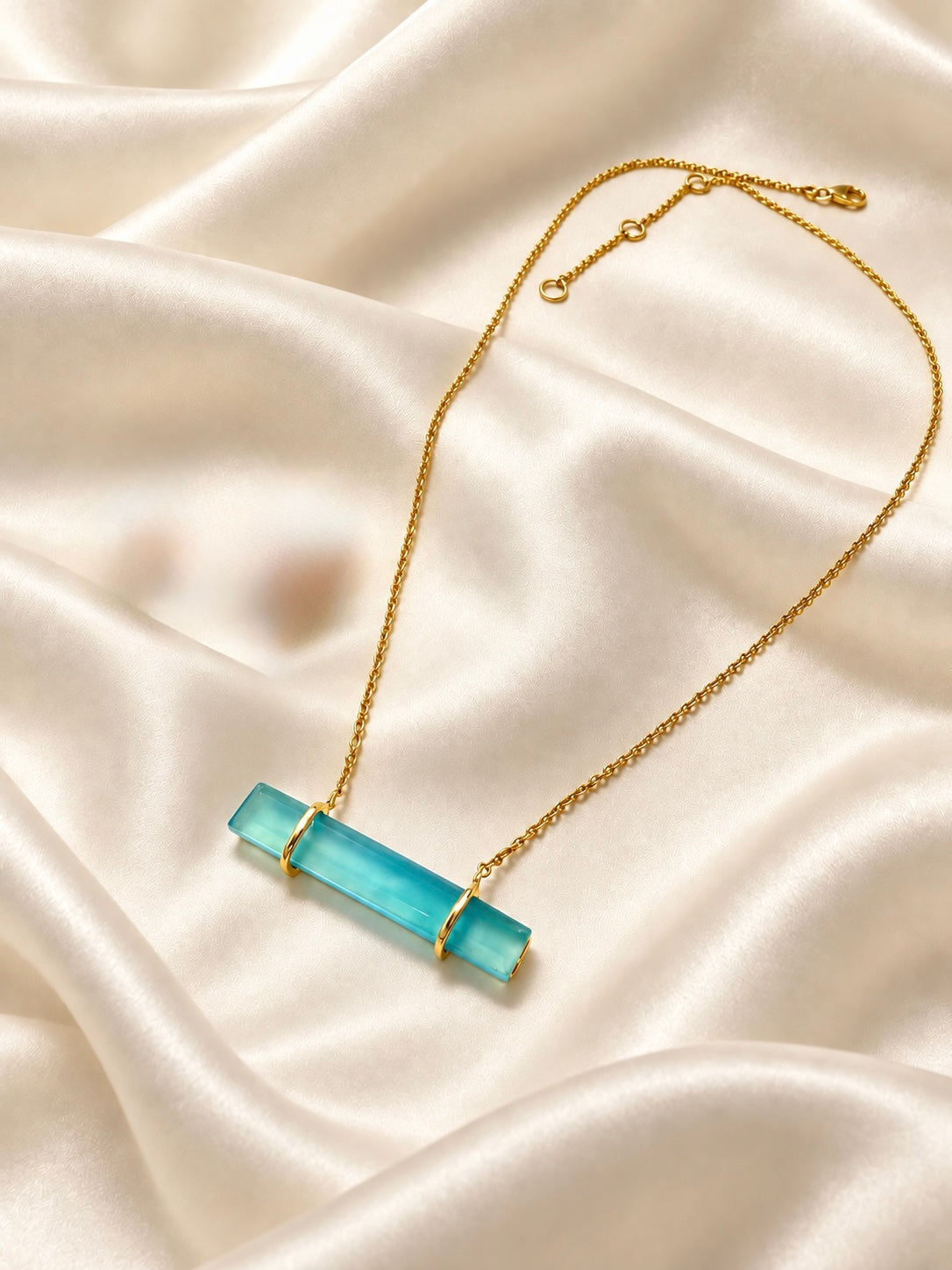 Capri Aqua Chalcedony Gold Necklace & Pavé Stud Earring Set