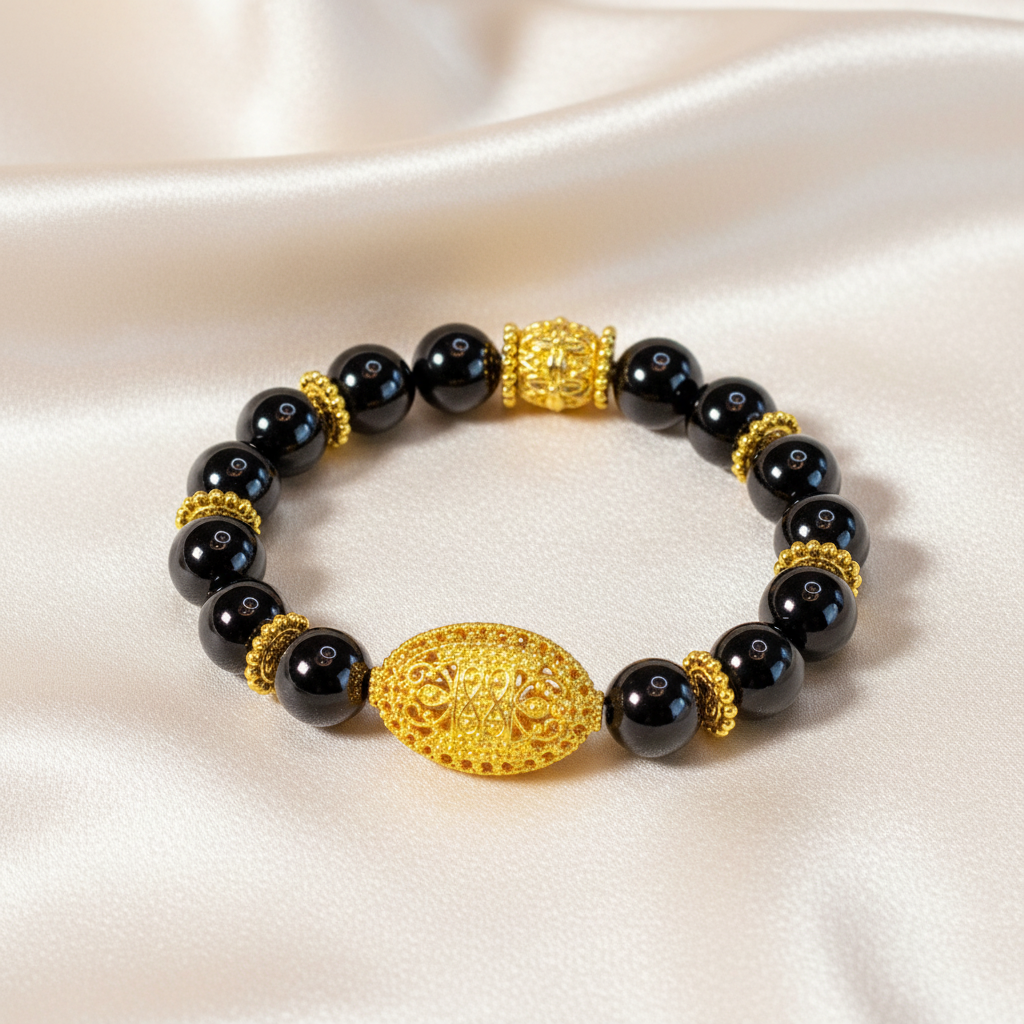 Ibiza Black Onyx & Balinese Gold Statement Bracelet