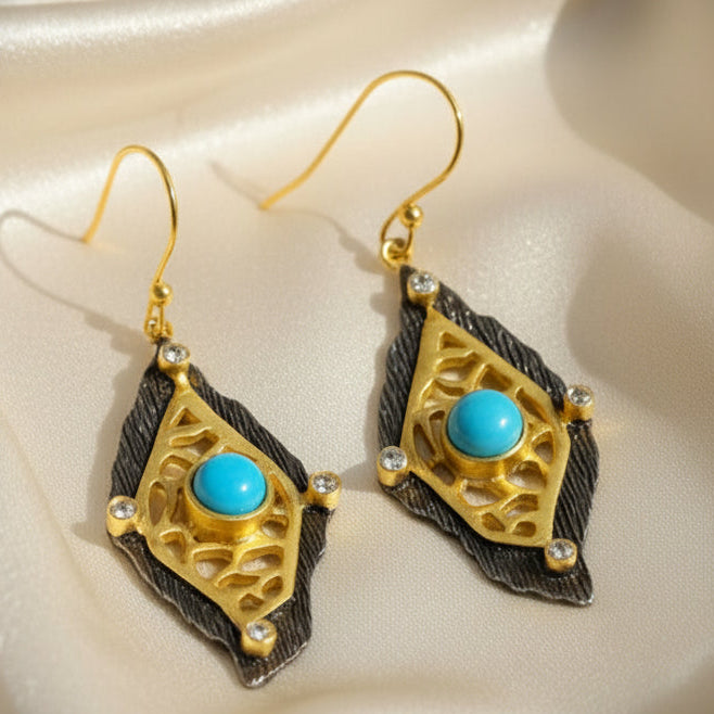 Capri Turquoise, Black Rhodium & Gold Filigree Earrings