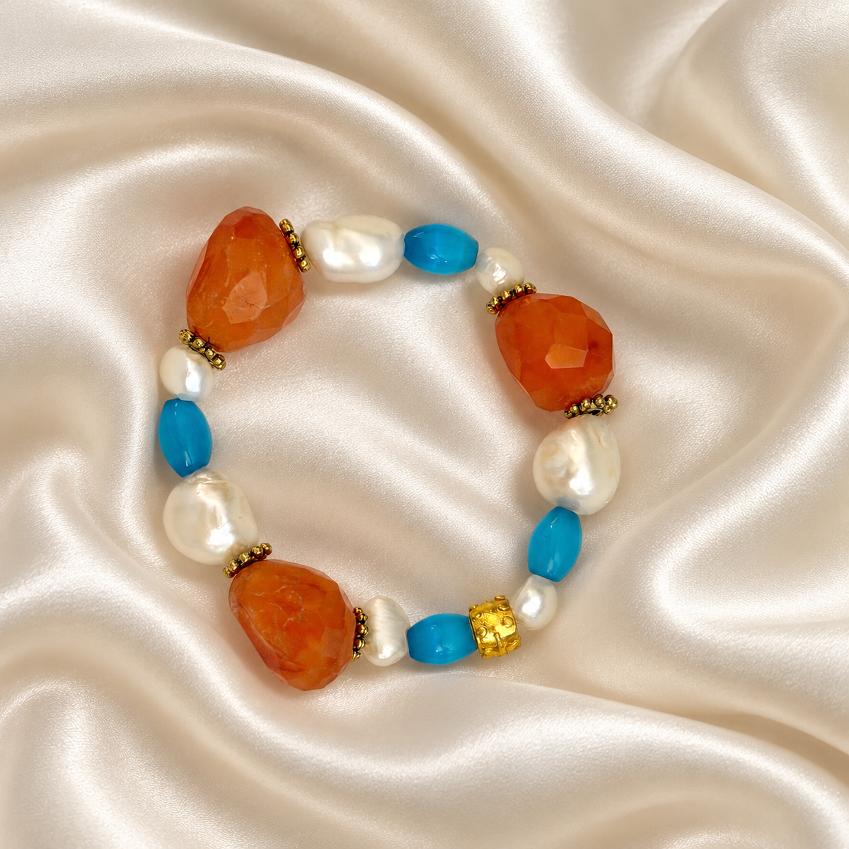 Amalfi Carnelian, Blue Opal & Baroque Pearl Bracelet