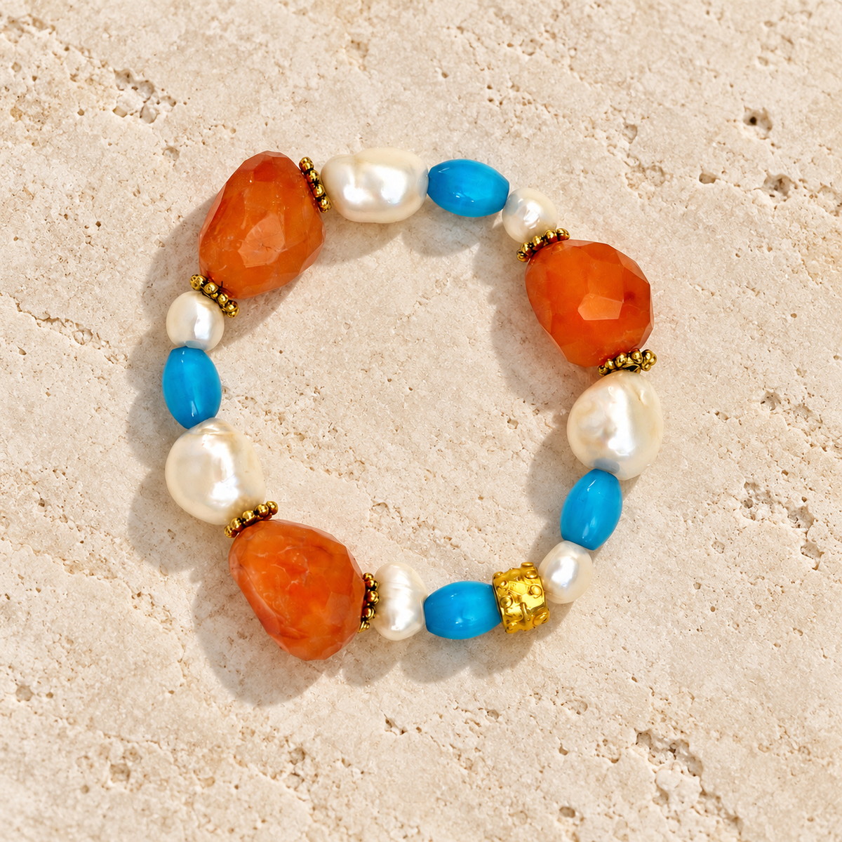 Amalfi Carnelian, Blue Opal & Baroque Pearl Bracelet