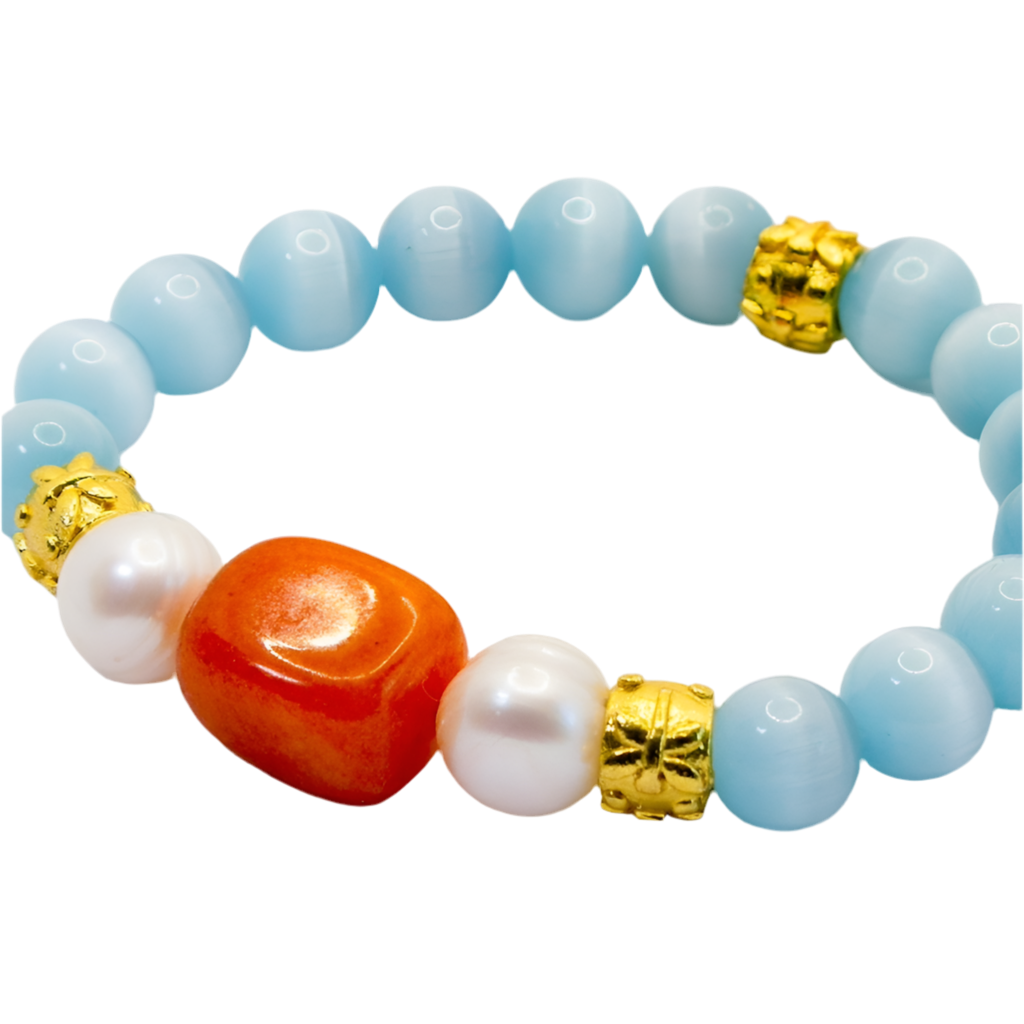 Amalfi Aquamarine, Carnelian & Pearl Stretch Bracelet