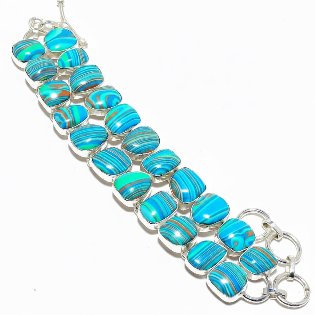 Capri Rainbow Calsilica Sterling Silver Statement Bracelet | One-of-a-Kind Luxury Bracelet