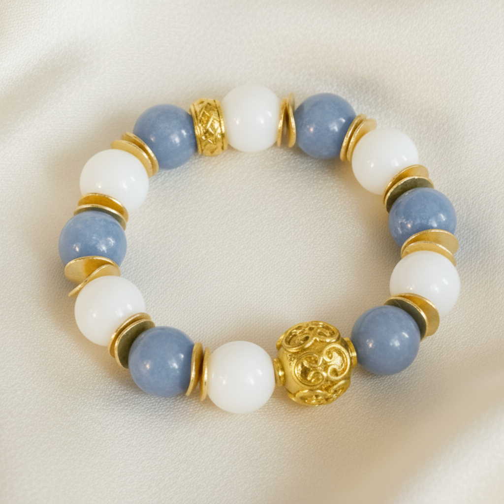 Montecito Blue Angelite & White Alabaster Bracelet