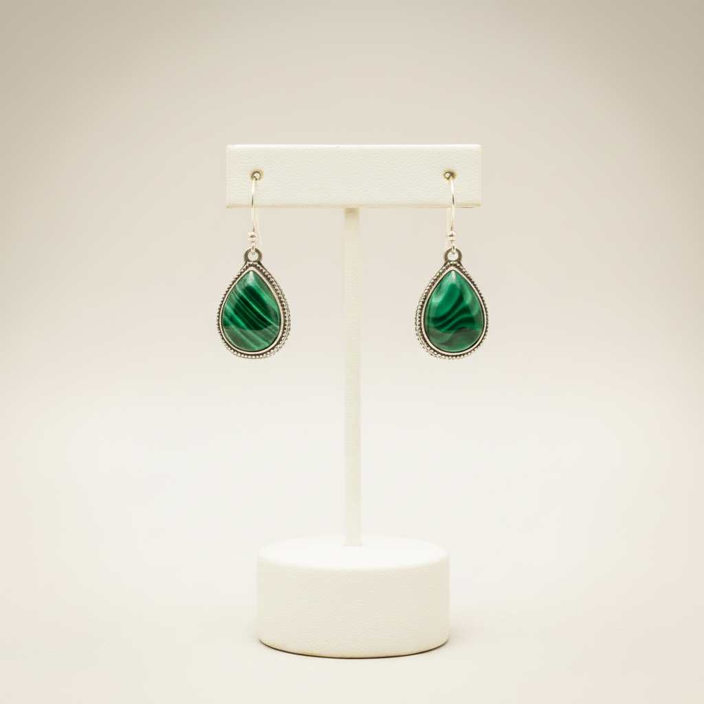 Montecito Malachite Sterling Silver Drop Earrings | One-of-a-Kind Luxury Artisan Earrings