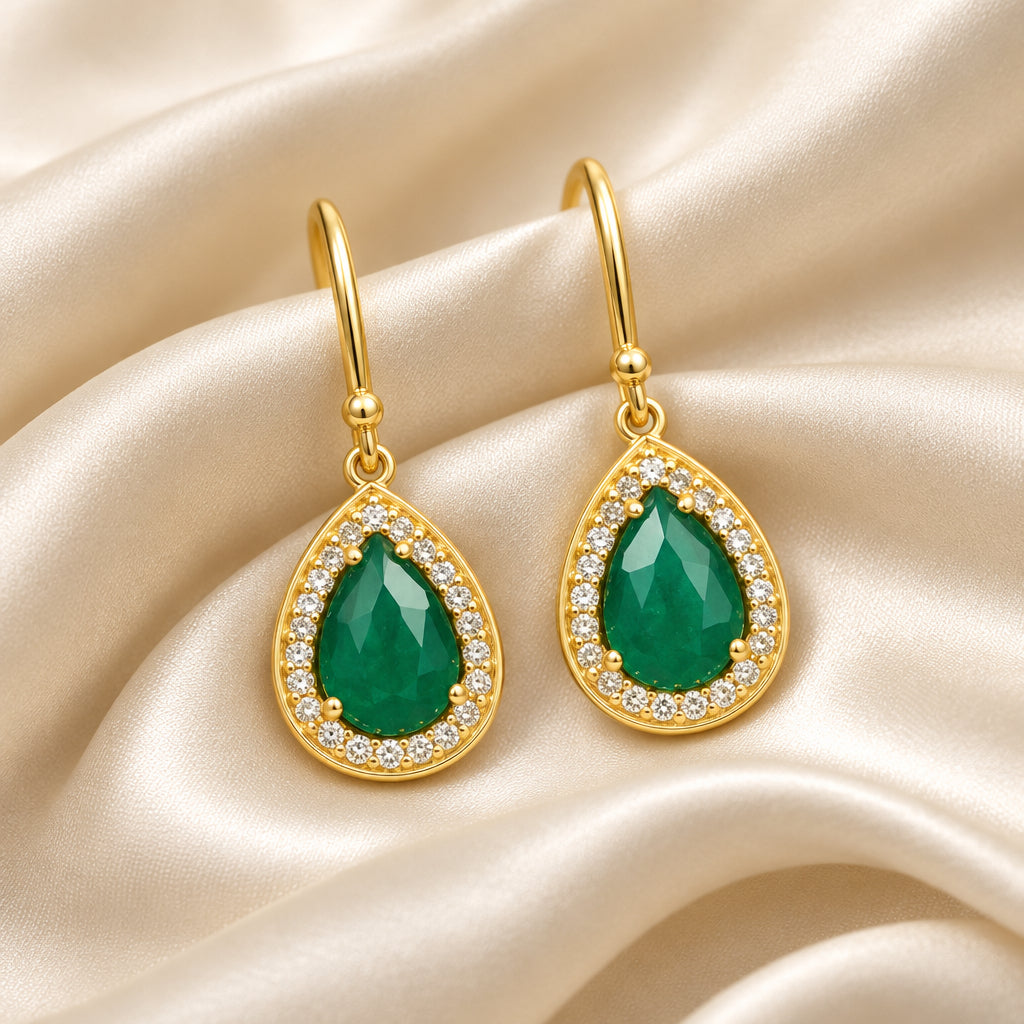 Montecito Green Onyx White Topaz Gold Drop Earrings
