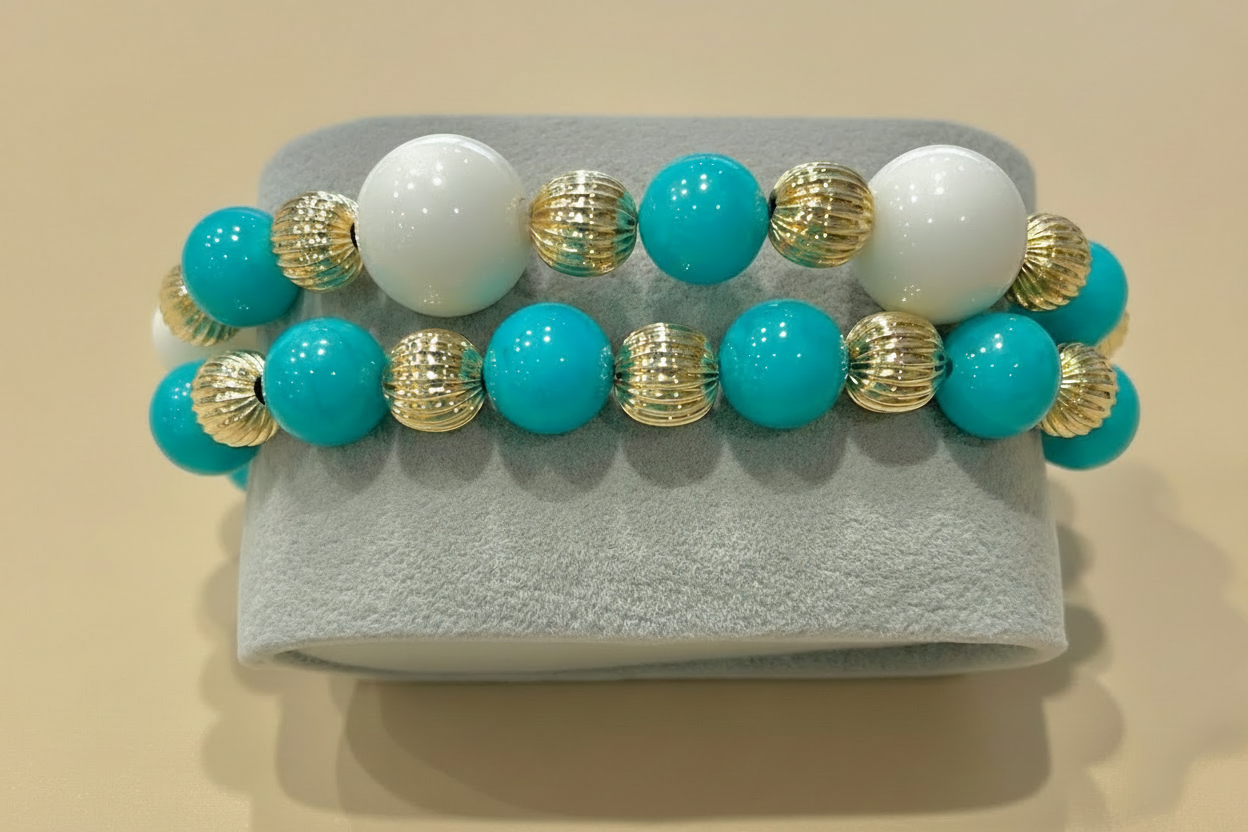 Capri Amazonite & White Alabaster Bracelet Stack