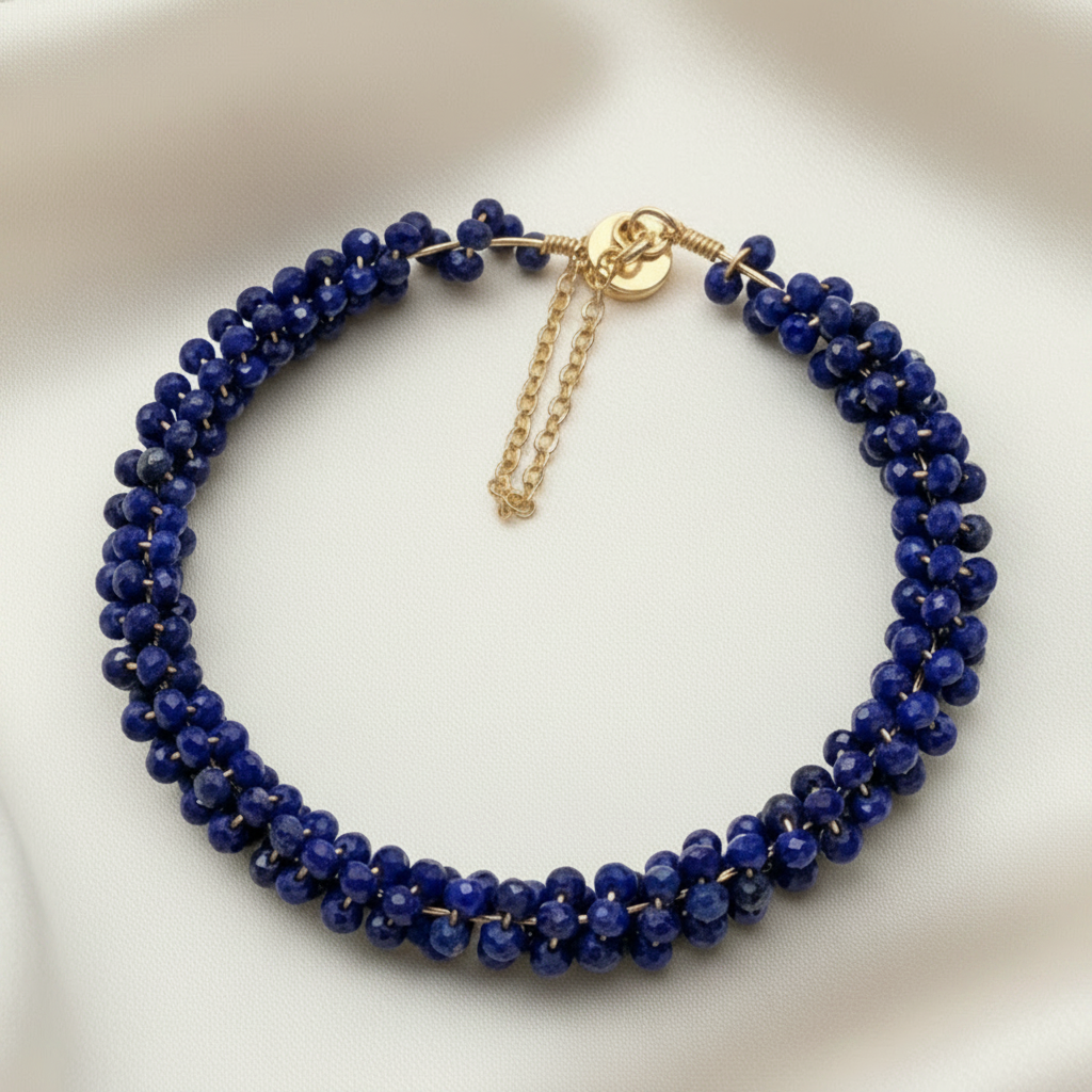 Ibiza Lapis Lazuli Cluster Bracelet – 22K Gold Wire | Limited Edition