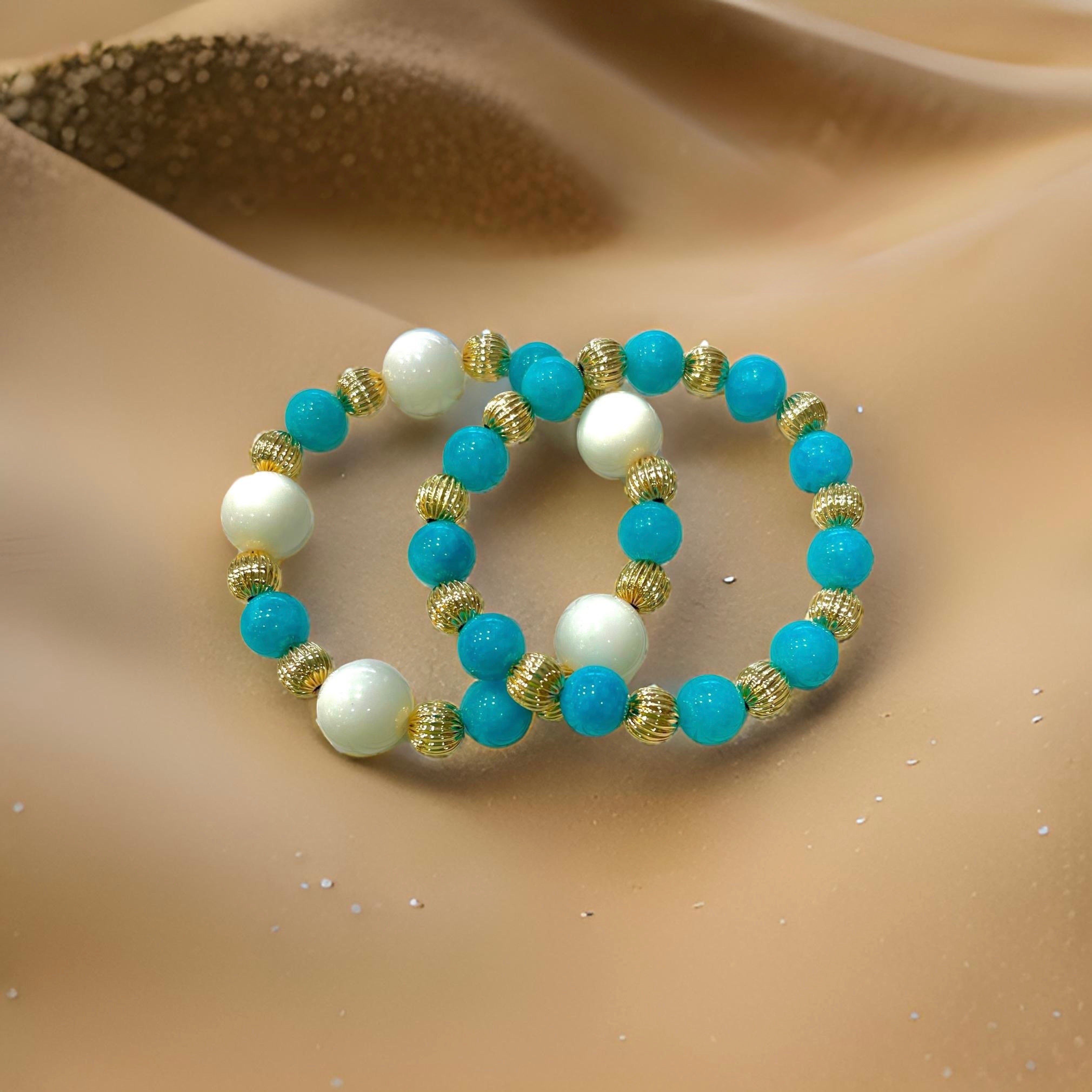 Capri Amazonite & White Alabaster Bracelet Stack