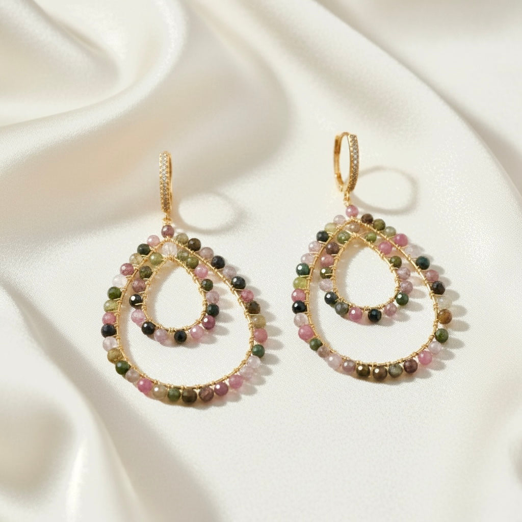 Ibiza Riviera Multi-Tourmaline Gold Statement Earrings