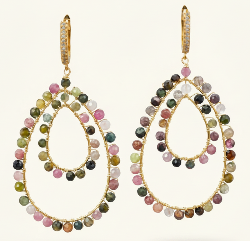 Ibiza Riviera Multi-Tourmaline Gold Statement Earrings