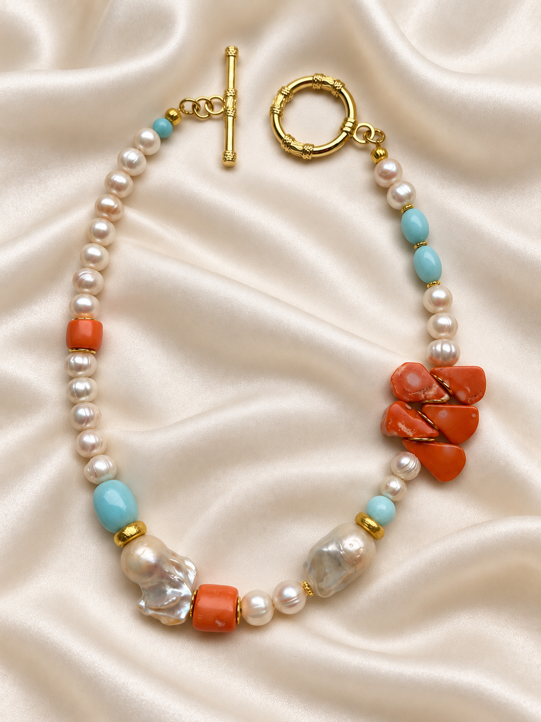 Amalfi Blue Opal, Coral & Baroque Pearl Necklace