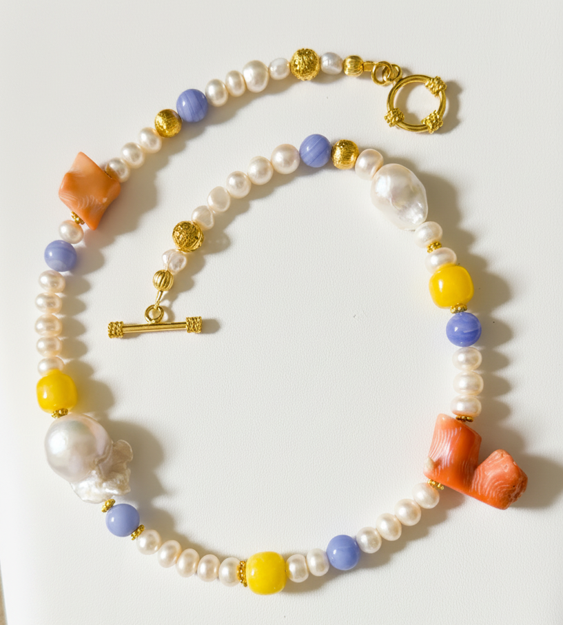 Amalfi Baroque Pearl, Coral & Limoncello Statement Necklace