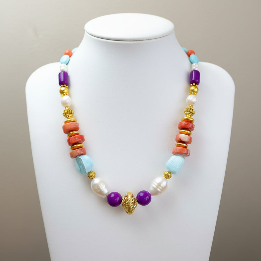 Ibiza Riviera Opal, Coral & Baroque Pearl Statement Necklace