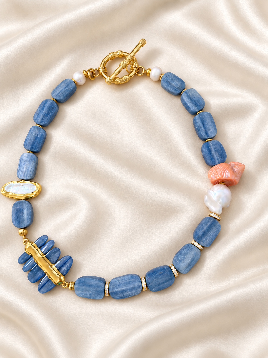 Amalfi Mare Kyanite Coral & Pearl Statement Necklace