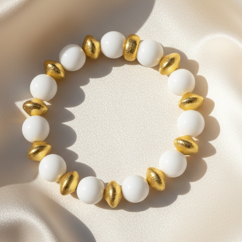 Montecito White Alabaster & 18k Gold Vermeil Beaded Bracelet