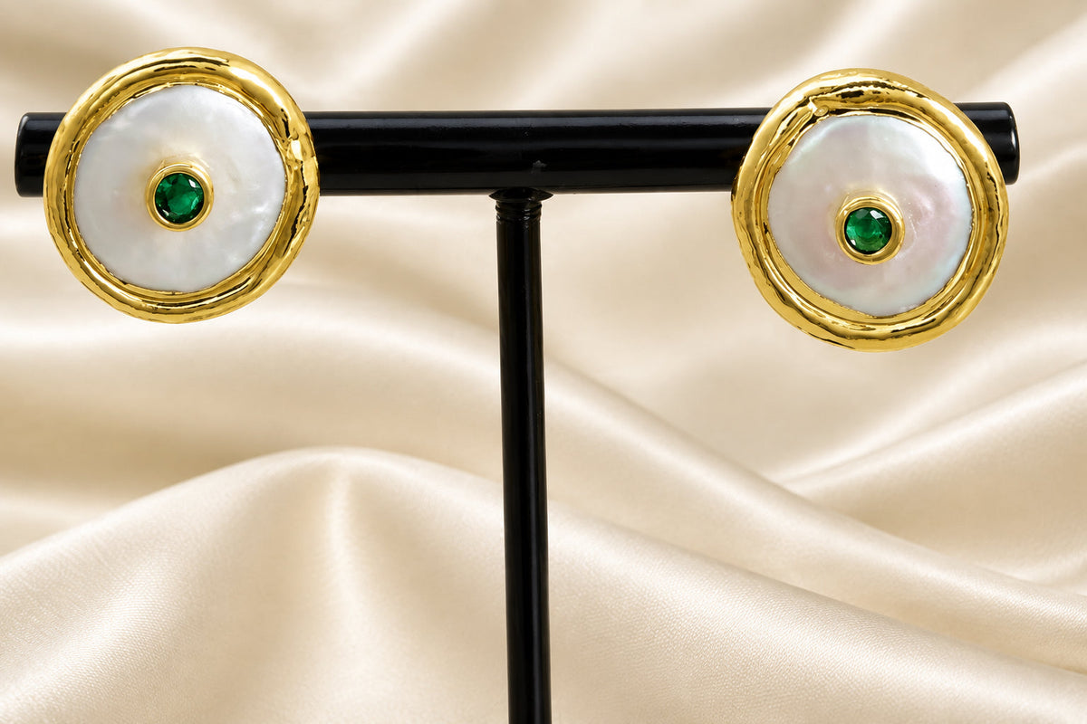 Montecito Keshi Coin Pearl & Green Quartz Gold Earrings