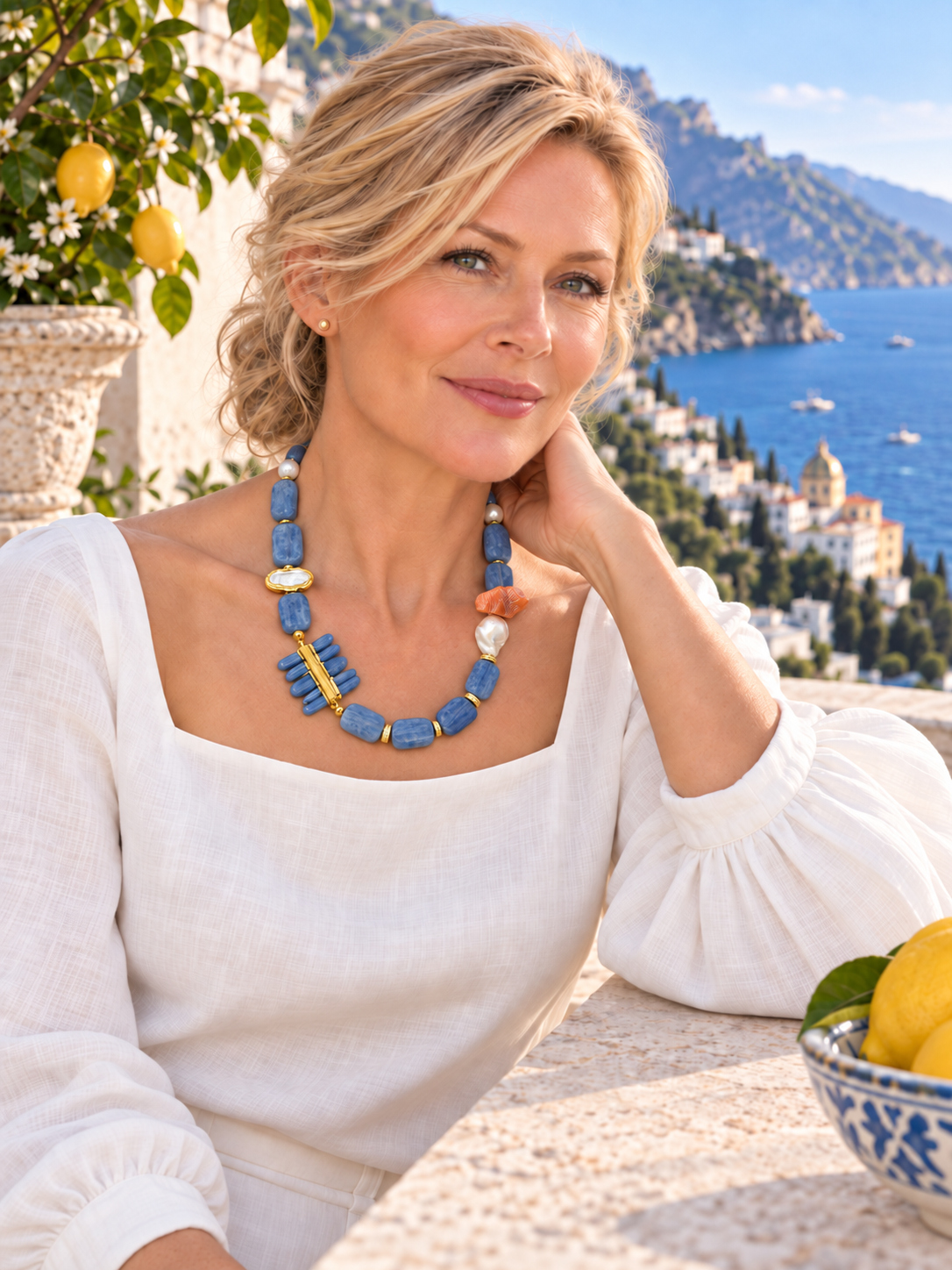 Amalfi Mare Kyanite Coral & Pearl Statement Necklace