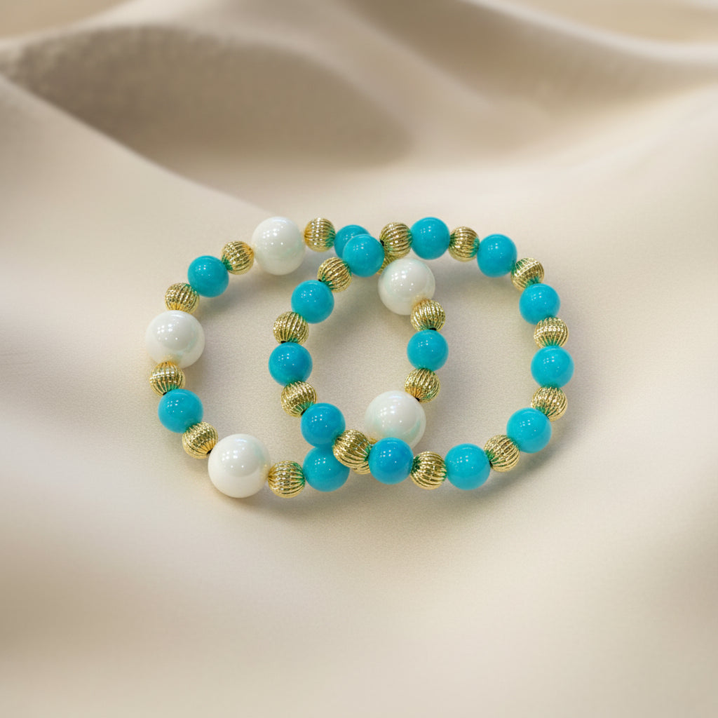 Capri Amazonite & White Alabaster Bracelet Stack