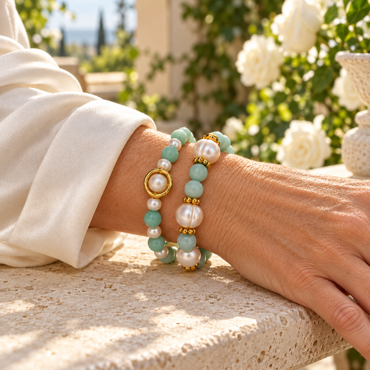 Montecito Amazonite & Pearl Bracelet Stack