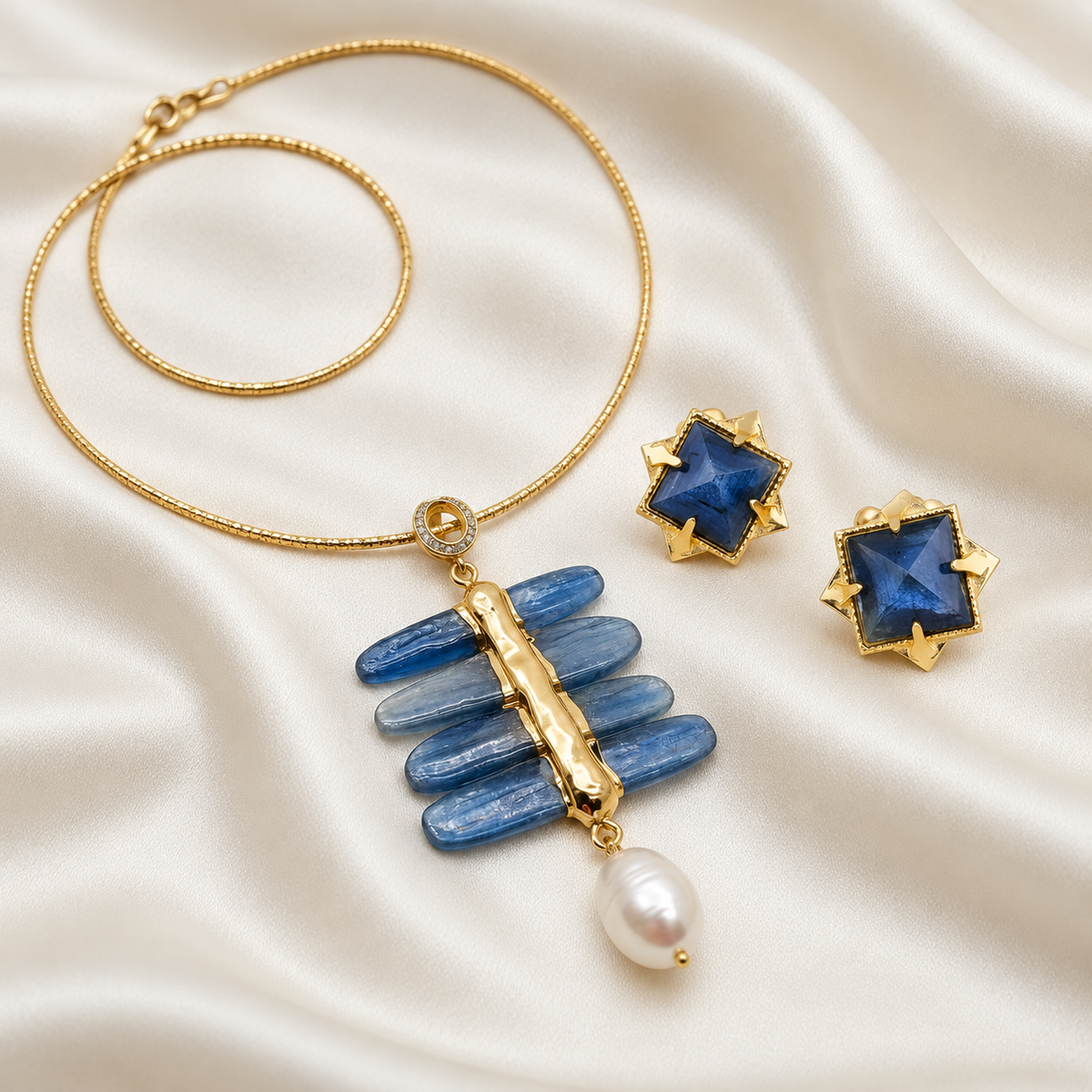 Capri Blue Kyanite & Pearl Jewelry Set
