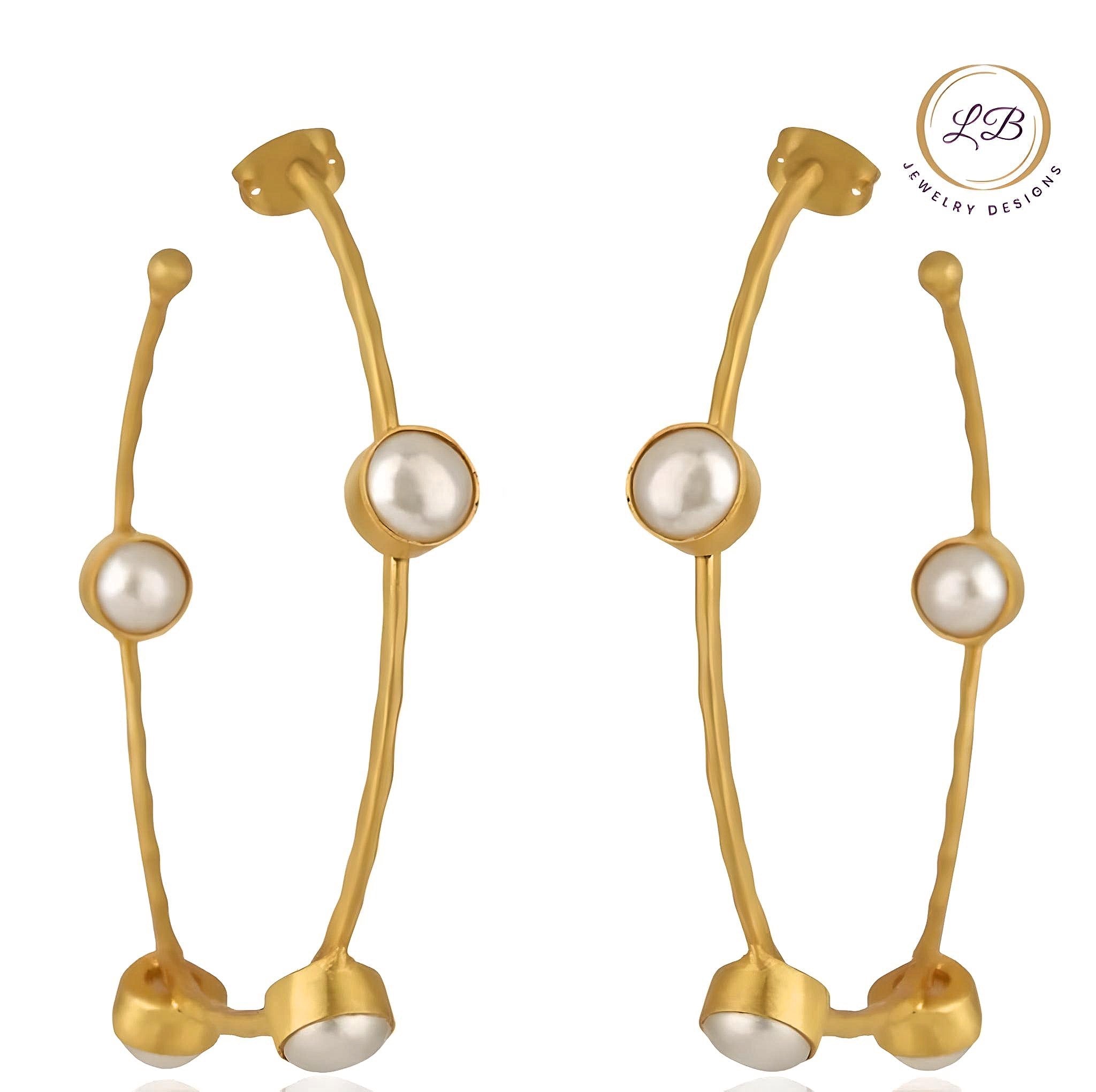 Oversized Gold Hoop Pearl Inside-Out Earrings