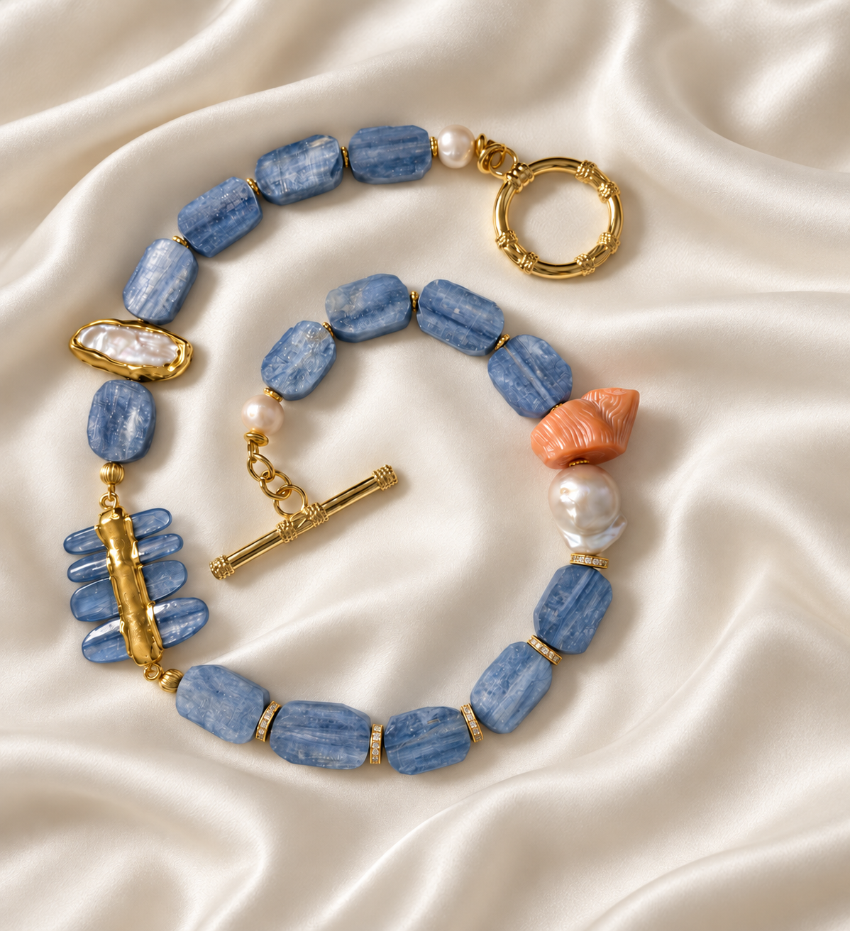 Amalfi Mare Kyanite Coral & Pearl Statement Necklace
