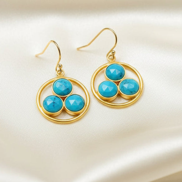 Capri Triple Turquoise Gold Vermeil Drop Earrings