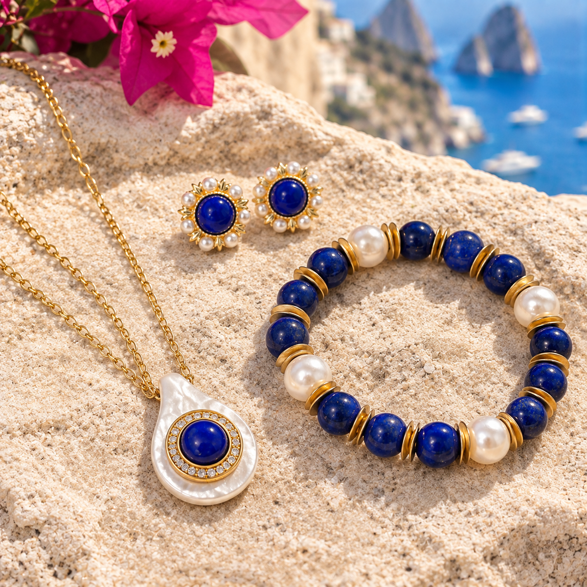 Capri Azure Lapis & Pearl Jewelry Set