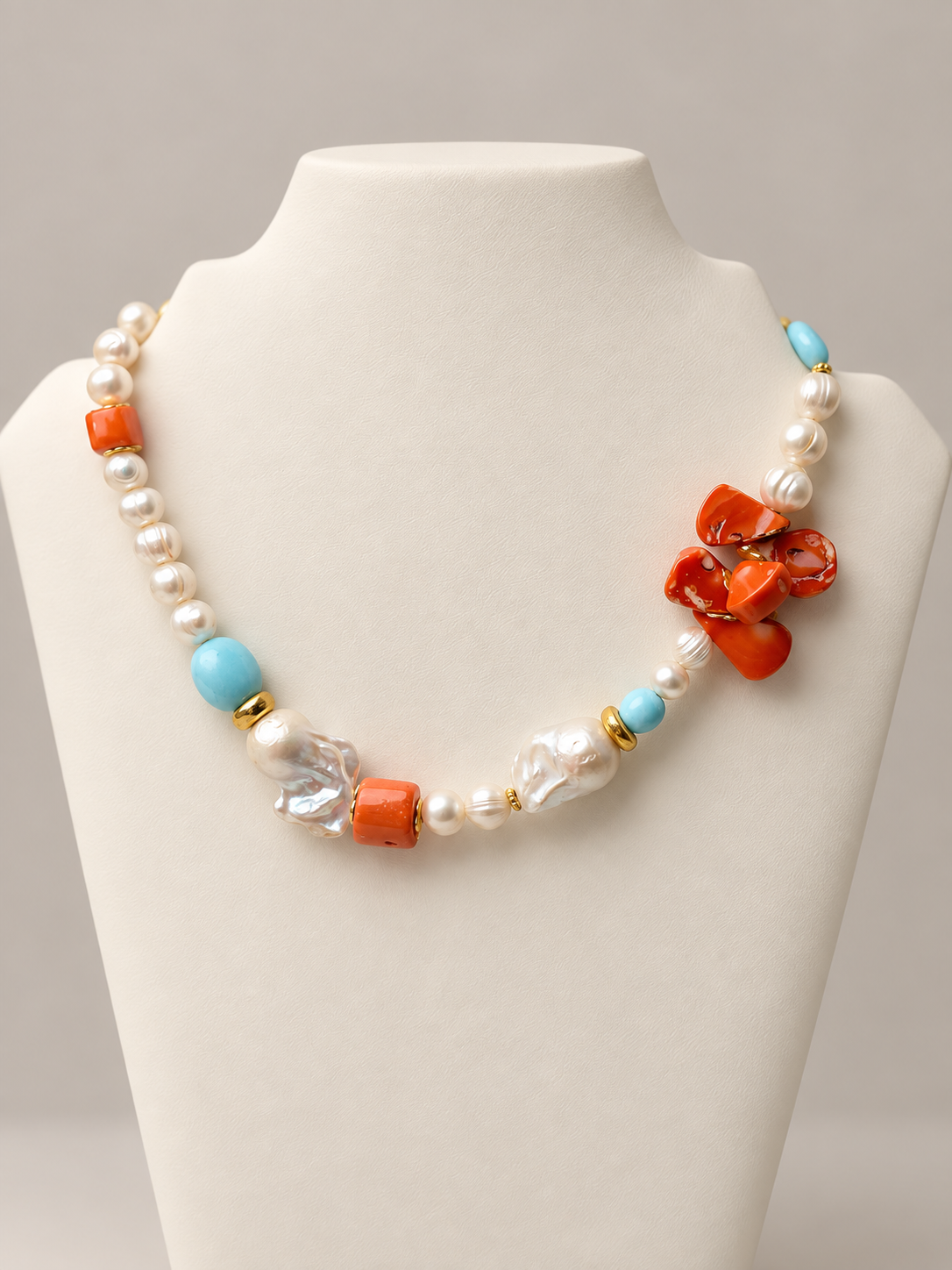 Amalfi Blue Opal, Coral & Baroque Pearl Necklace