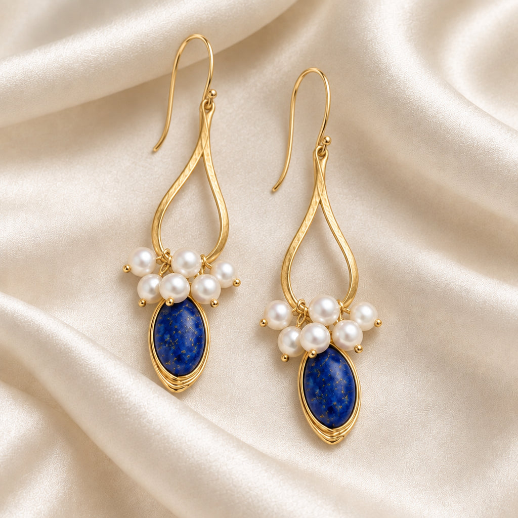 Capri Lapis Lazuli & Pearl Gold Dangle Earrings