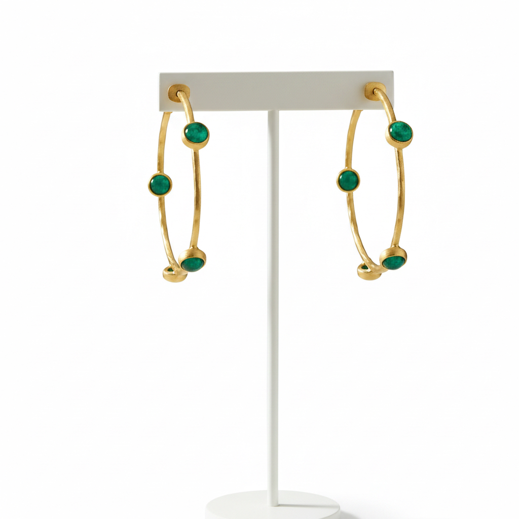 Montecito Green Onyx Gold Vermeil Statement Hoop Earrings