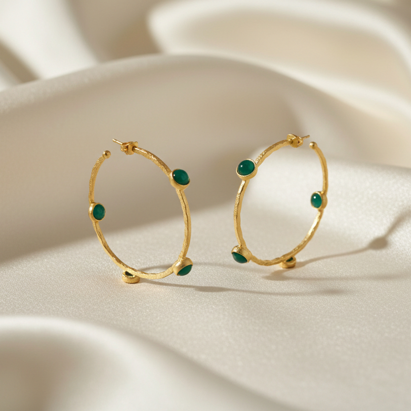 Montecito Green Onyx Gold Vermeil Statement Hoop Earrings