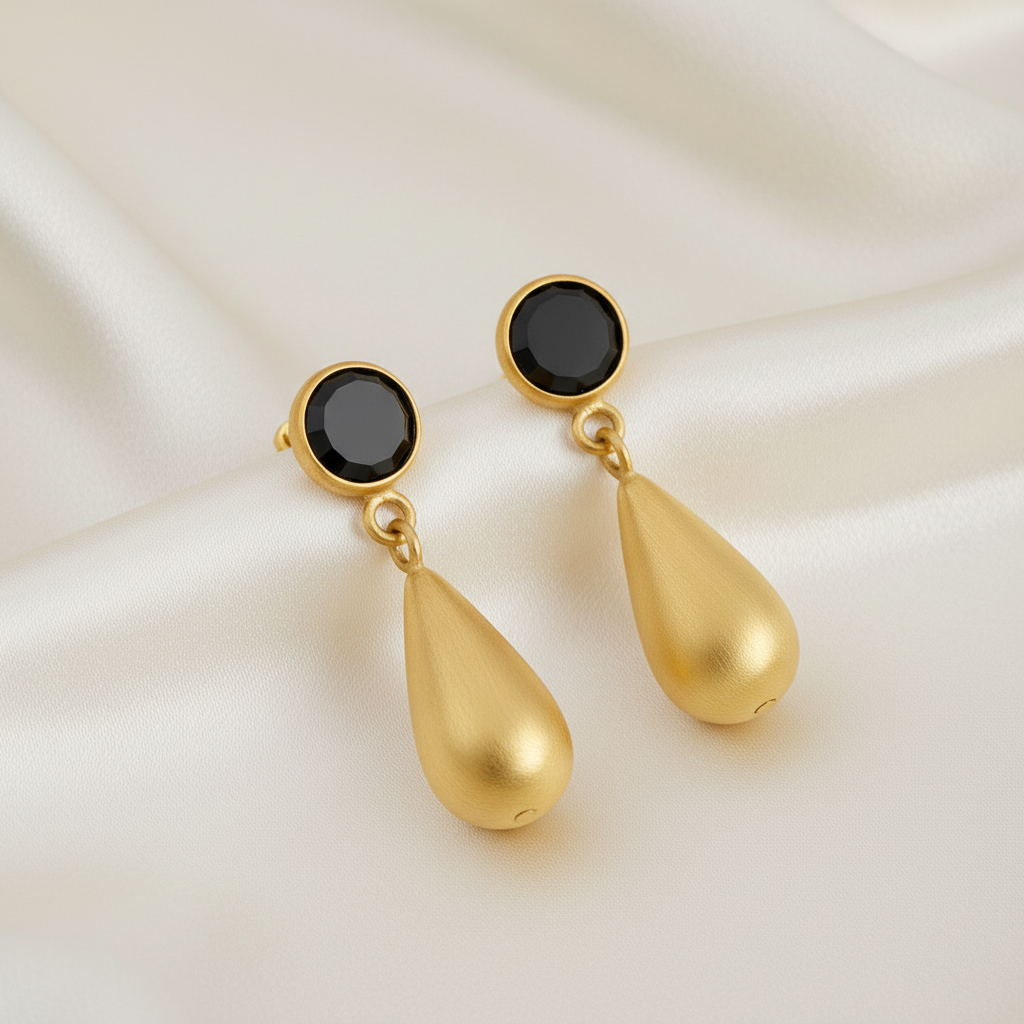Montecito Black Spinel & Brushed Gold Teardrop Earrings